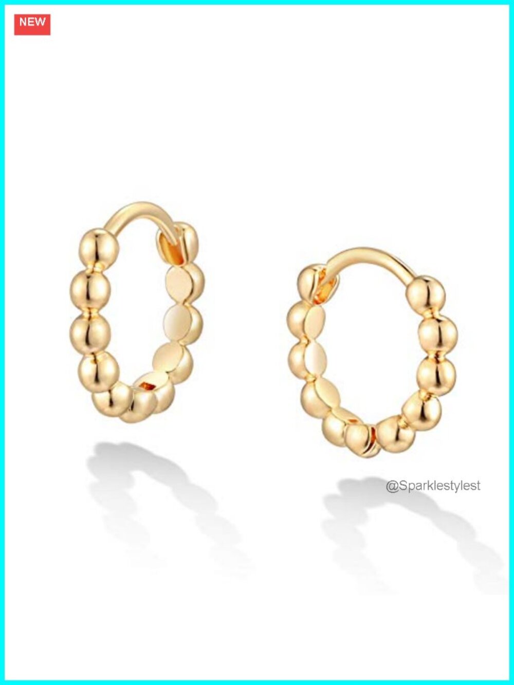 14K Gold Plated Dainty Beaded Huggie Hoop Earrings Hypoallergenic